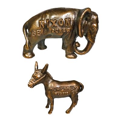 Pair of Souvenir Political Banks. 1968 Humphrey - Muskie Donkey. 1968 Nixon - Agnew Elephant. 