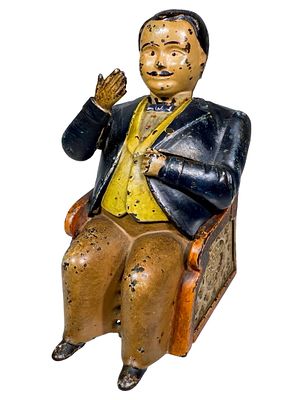 Tammany Cast Iron Mechanical Bank. Blue Coat Version. J. &amp; E. Stevens Company. Cromwell, CT. 