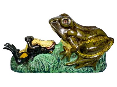 Two Frogs Cast Iron Mechanical Bank. J. &amp; E. Stevens Company. Cromwell, CT. 1885. 4" Tall x 