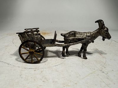 Cast Iron Road Cart Pulled by a Goat. Hubley Mfg. Company. Lancaster, PA. 1910's. 8" Long x 3 