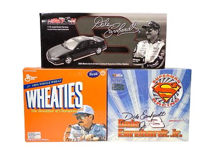 Three Dale Earnhardt or Earnhardt Jr. Collectible Cars. Made in China 2000's - Largest box is 