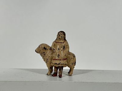 Mary and Her Lamb Cast Iron Still Bank. J &amp; E Stevens Company - Cromwell, CT. 1900 - 4 1/4"L 