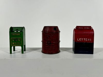 Two Cast Iron Mailboxes / FFF. American 1920's/1950's - 3 1/2" - 4"Tall Condition: Very Fine to 