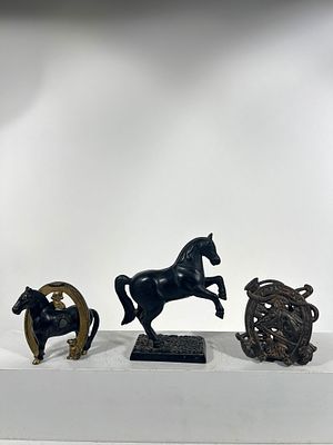 Three Equine Themed Cast Iron Still Banks. American / English 1920 - Scarce - One on Pebbled 