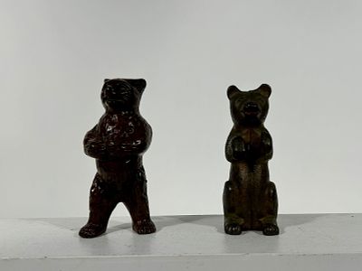 Two Cast Iron Bear Still Banks. A.C. Williams Co./Hubley Mfg. Co. - American 1920's - 5 1/4" and 