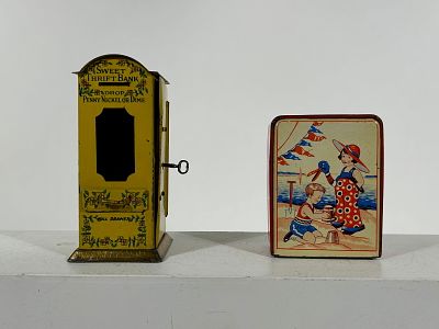Vending and Registering Tin Banks. English/German 1930 - 4 1/2" and 6"Tall Condition: Fine