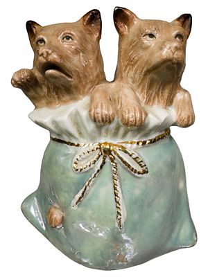 "Two Pups in a Sack" Bank. German - Circa 1920's. Condition: Pristine Condition.