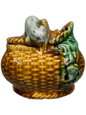 Majolica Mouse & Basket. German - Circa 1890's. Condition: Pristine Condition.