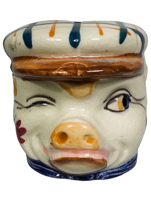 Winking Newsboy Pig Bank. Japanese - Circa 1930's. Condition: Pristine Condition.
