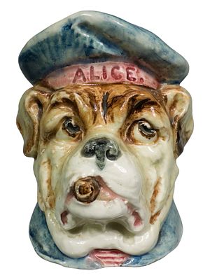"Alice" the Smoking Bulldog Bank. English - Circa 1920's. Condition: Pristine Condition. Tiny 