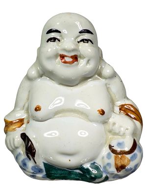 Hotei Laughing Buddha with his "Bag of Plenty". German - Circa 1910's. Condition: Pristine Condition