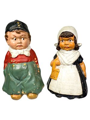 Terracotta Dutch Pair. German - 1910's. Girl with a "GERMANY" Stamp. Condition: Very Fine Condition.