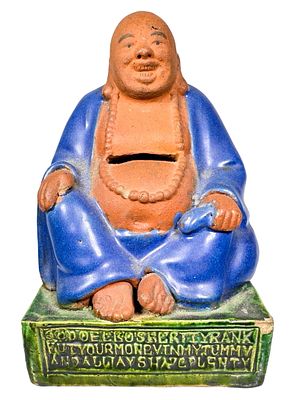 Laughing Buddha, God of Prosperity. German - Circa 1910's. Marked "GERMANY" on Bottom. Glazed 