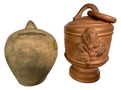 Two Ceramic Banks. One with a "Moving Ring" - Marked "Lembranca da Madeira". Portugal/European - 