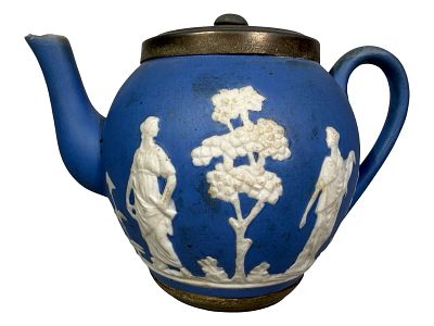 Jasperware Teapot. Wedgwood Style - Rare. With Tin Top and Trap. German - 1910's. Condition: 