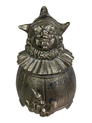 Clowns Head Emerging from Pot. Silvered Lead. German - 1910's. Condition: Excellent Plus Condition.