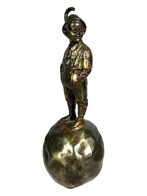 Boy on Rock with Feather Cap. German - Circa 1890's. Condition: Excellent Condition.