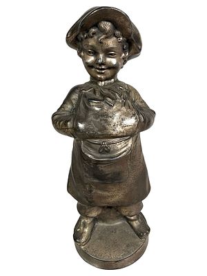 Dutch Boy with Flour Sack. Silvered Metal. German - Circa 1930's. Condition: Very Fine Condition.