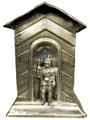 Prussian Sentry Box. Silver Plated Tin. German - Circa 1890's. Condition: Excellent Condition.