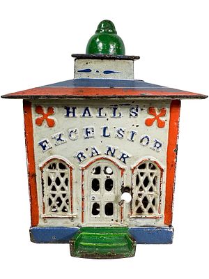 Hall's Excelsior - Cast Iron Mechanical Bank. J. &amp; E. Stevens Company - Cromwell, CT. 