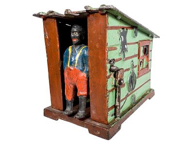 Cabin - Cast Iron Mechanical Bank. J. &amp; E. Stevens Company - Cromwell, CT. 1885. 3 3/4" Tall 