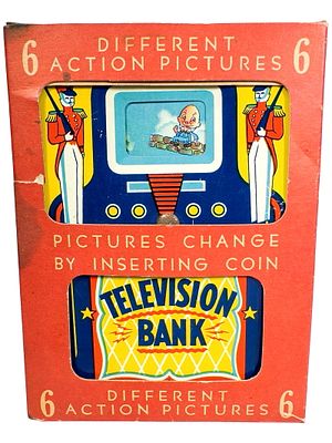 Television Bank. Made by Television Toys Inc. - Newark, NJ 1950's. 5 3/4" Tall x 4 1/2" Wide x 