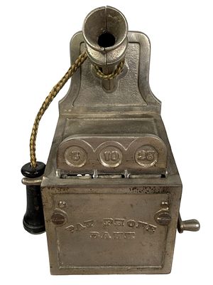 The Telephone Bank - Scarce. J. &amp; E. Stevens Company - Cromwell, CT. 1920. 7" Tall x 4" Wide 