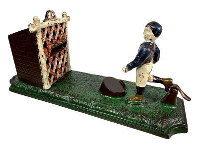 English Football - Cast Iron Mechanical Bank. English 1890's - 4 1/2"T x 10 1/8" Long x 3 1/4" 