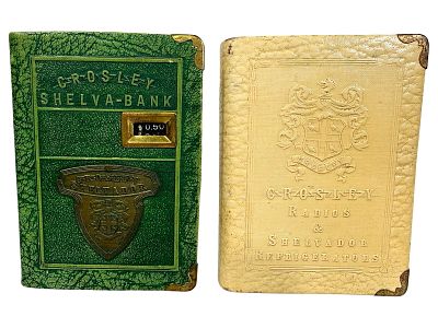 Two Crosley Radio Book Banks. American 1930's. 4 1/4" Tall x 3 1/8" Wide x 1" Deep. The Peirce 