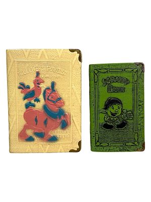 "Gulliver's Travels" & "Scrappy" Book Banks. American 1930's. Taller is 4 1/4" Tall x 3 1/4" 