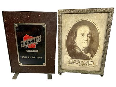 Two Book Shaped Banks with Washington / Franklin. American 1930's. 4 1/2" Tall x 3 1/4" Wide. 
