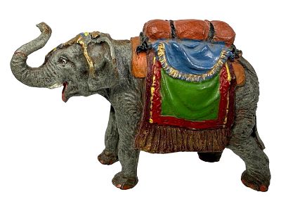 Papier Mache Elephant Bank - KLT. Made by Elastolin Company. German 1920's. 3 1/2" Tall x 5" 