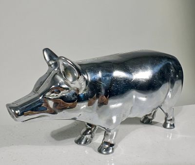 Nickel Plated Pig Bank - Large. American 1920 - 3 1/2"T x 7 1/2"L - The Peirce Collection 