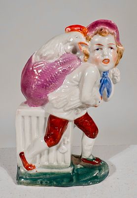 The Chicken Thief Ceramic Bank. Austrian 1910 - 4 1/4"T x 2 1/2"W - The Peirce Collection 