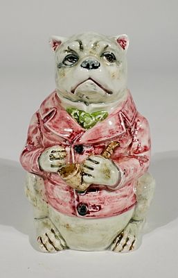Seated Dog with Pipe Ceramic Bank. Austrian 1910 - 4 1/2"T x 3"W - The Peirce Collection 