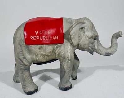 Vote Republican Elephant Bank. Made of Composition - Japanese 1950's - 4"T x 6 3/4"W - The 
