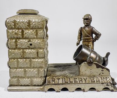 Artillery Bank - Nickel Plated. Shepard Hardware - Buffalo, NY. 1890 - 6"T x 8"W - The Peirce 