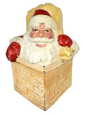 Santa Claus In the Chimney Bank - Rare White Metal Specimen. American - Circa Late 1930's. 4 