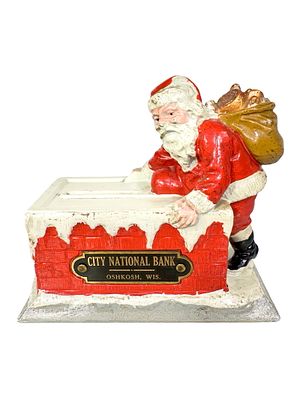 Santa Claus at the Chimney - Cast Lead with Key-Lock Trap. By The Miller Bank Service Co. 