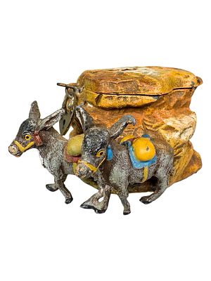 Saddled Donkeys Walking thru a Craggy Mountain Pass Spelter Bank. Germany - Circa Late 1910's. 1 