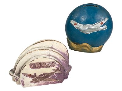 Two Chalk World War II Era Banks. Depicting Japanese Zero Fighter Planes. Japanese - 1930's. 
