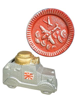Two World War II Era Chalk Banks. Japanese - 1930's. Larger is 3 3/4" Diameter. Bob and Shirley 