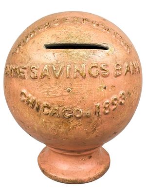 Worlds Exposition - Dime Savings Bank. Chicago - 1893. Made of Pottery. 6" Tall x 5" Wide. Bob 
