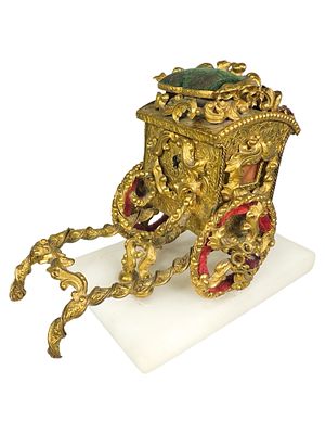Ornate Gilt Sedan Chair with Curtains Still Bank. Mounted on a White Alabaster Base. Vienna - 