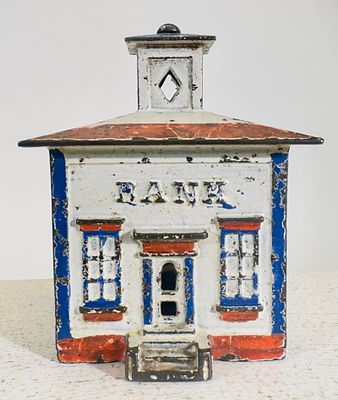 Patriotic Medium Cupola - Cast Iron Bank. J &amp; E Stevens Company. Cromwell, CT. 1870's. 4 