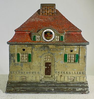 Deutsche Volksschule Bank with KLT. German 1920's. 6 1/8" Tall x 5 1/4" Wide. Clayton Luther 