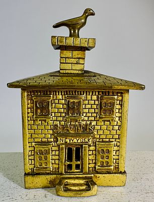 New York Bank - Brass Version. English 1910. 5 3/4" Tall x 3 5/8" Wide. Clayton Luther 