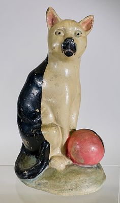 Chalk Cat by Ball - Still Bank. American 1930's. 6 1/2" Tall x 4" Wide. Tom Kellogg Collection. 