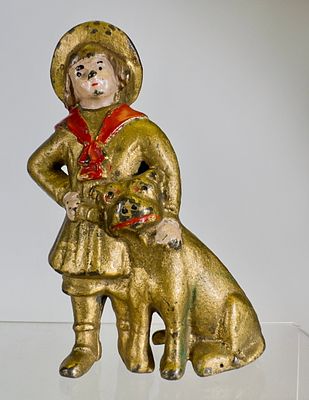 Buster Brown & Tige - Cast Iron Still Bank. A.C Williams Company. Ravenna, OH. 1920's. 5 1/8" 