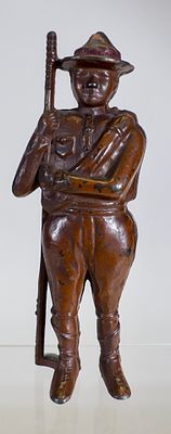Boy Scout - Painted - Cast Iron Still Bank. Hubley MFG Company. Lancaster, PA. 1915. 5 3/4" Tall 